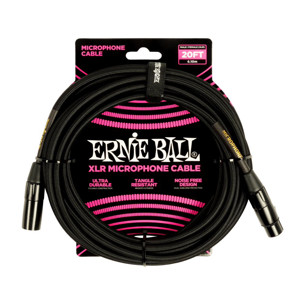 Ernie Ball 20ft Braided Male Female XLR Microphone Cable
